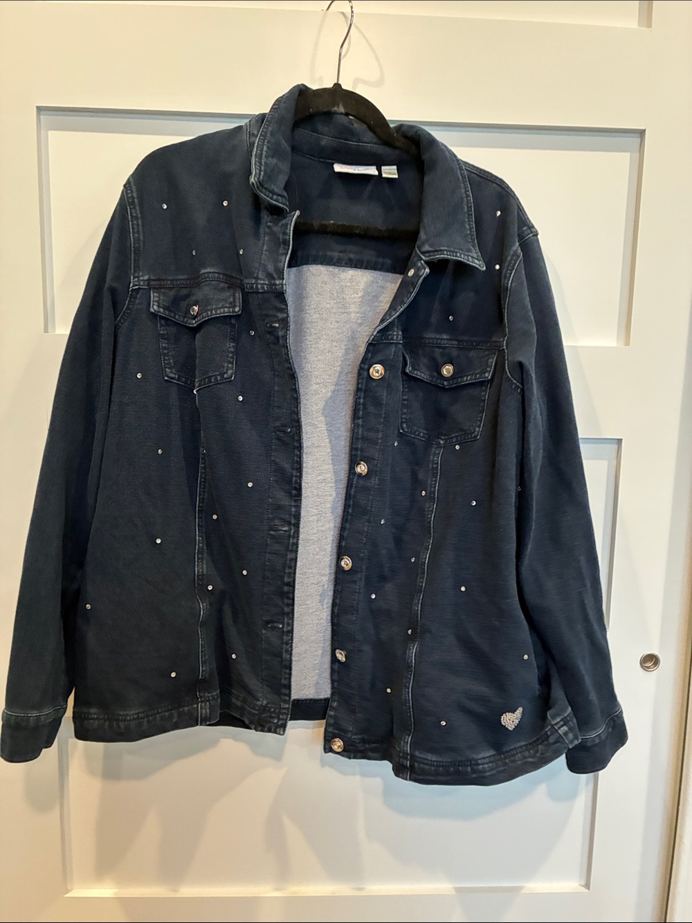 Quacker Factory Dark Blue Denim Shirt Jacket with Studs